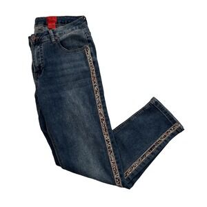 V Christina Mid-Rise Denim Stretch Jeans Jewel Embellished Sides Women's Size 10